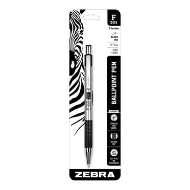 Zebra F-301 Stainless Steel Retractable Ballpoint Pen, Fine Point, 0.7mm, Black Ink