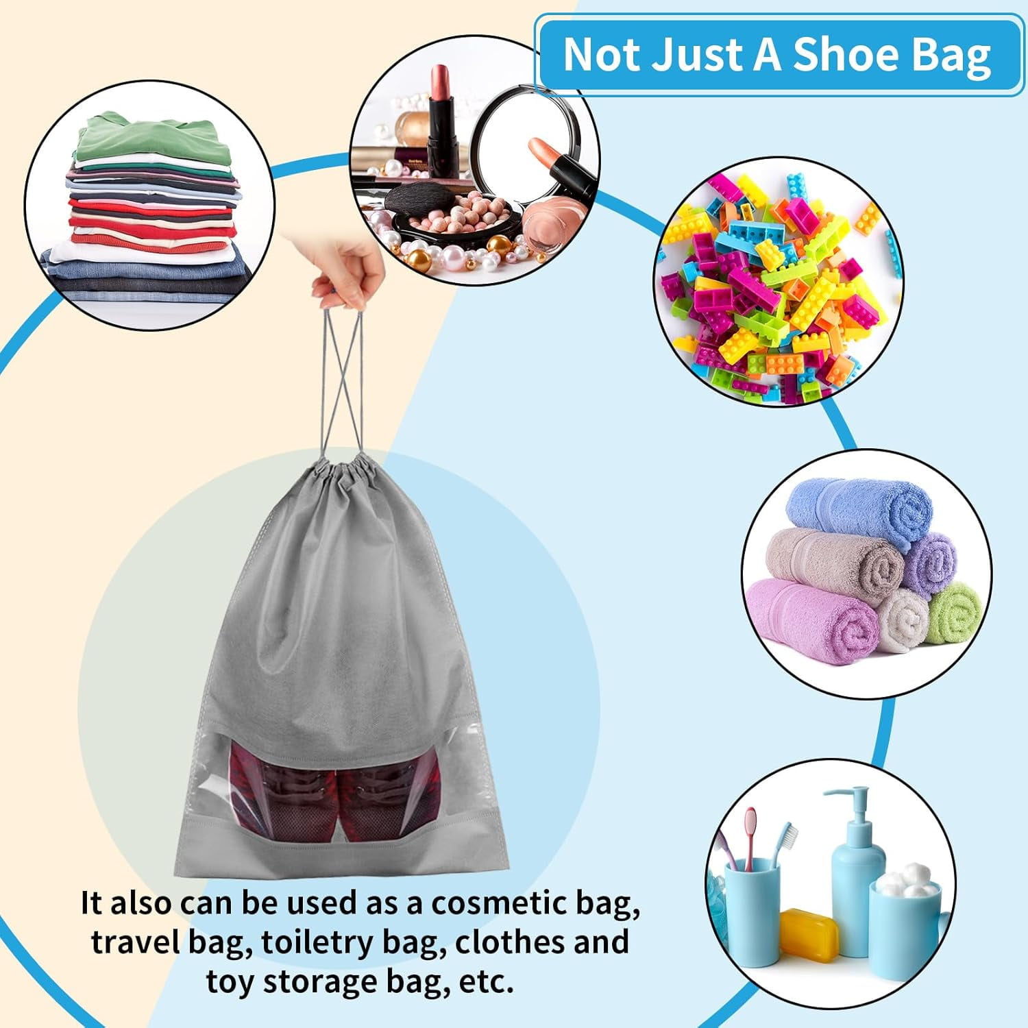 Large Black Travel Shoe Bags - 5 Pcs with Clear Window, Non-Woven Drawstring, 12.6" X 17.3" for Men Women