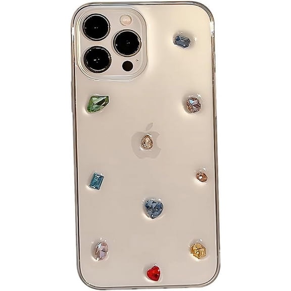 Compatible with iPhone Case,Luxury Glossy Glitter Diamond Love Heart Gemstone Clear Full Body Protection Soft Shockproof Cover Phone Case (Clear,iPhone 13 Pro Max)