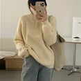 thumbnail image 3 of Pull Rétro à Demi-Zip pour Femmes, Vêtements d'Extérieur Amples, design Automne et Hiver, Couleur Unie, Polyvalent, Pull Tricoté Doux et Collant, 3 of 5