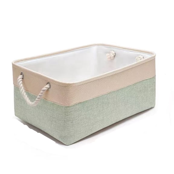 Cotton And Linen Storage Basket Portable Toys Simple Box Household Organizer With Handle For Organizing Clothes-Coffee Green