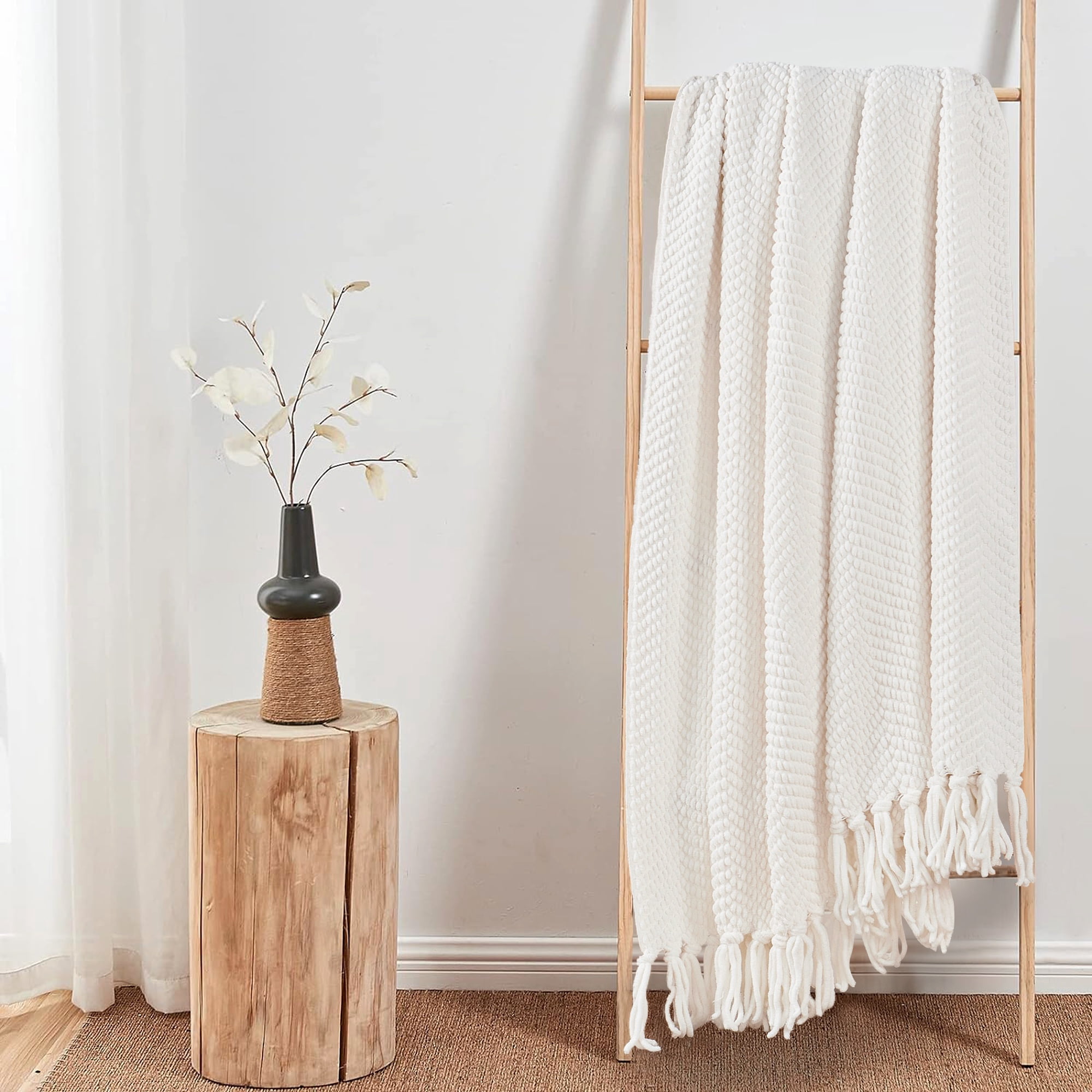 Home Soft Things Reversible Tweed Throw Blanket, Super Soft & Cozy - Antique White, 60x80"
