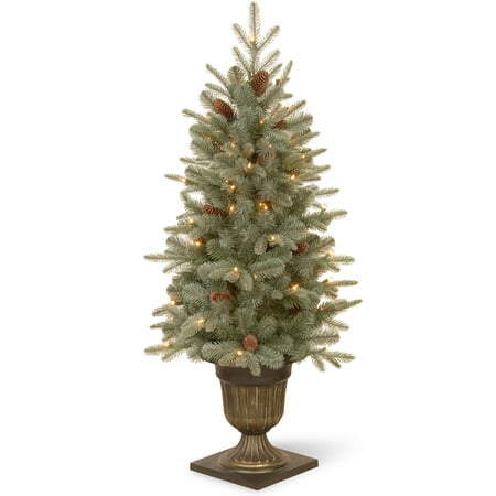 National Tree Pre-Lit 4' "Feel Real" Frosted Arctic Spruce Entrance Artificial Christmas Tree ...