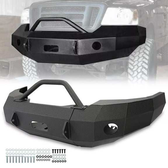 Powder Coated Front Bumper With Push Bar Black Steel Fits 1997-2003 Ford F-150