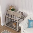 Furniture Style Dog Crate Side Table On Wheels With Double Doors And