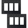 thumbnail image 1 of OKAWYC Couvercle de Commutateur de Lumière Décorative Triple Plaque Murale en Métal NovaBloom, Lot de 2 Noir 3 Gang Triple Bascule, Couvercle de Variateur de Réceptacle Plaque Murale Décorative GFCI, Durable, 1 of 7