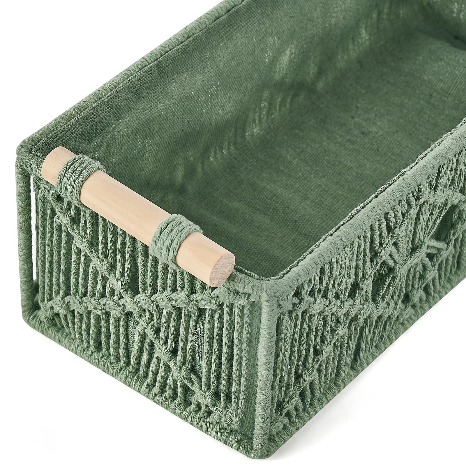 Green Woven Cotton Storage Baskets Set of 2 Multi-Use Home Organization
