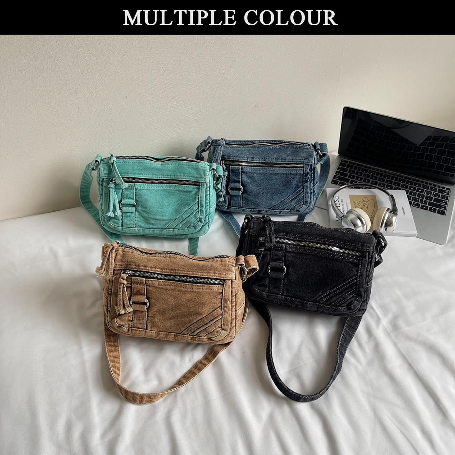 Denim Crossbody Bags for Women Small Jean Purse Casual Denim Shoulder Bag Handbag