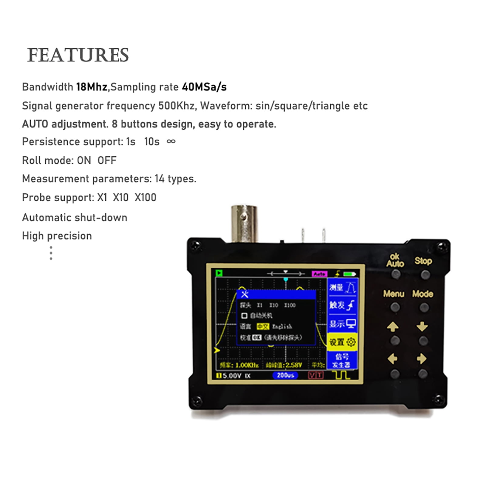 DSO154Pro DSO154Pro 320x240 Resolution 2.4-inch Color Screen Digital Oscilloscope 40MSa/s Sampling Rate Support Signal Generator