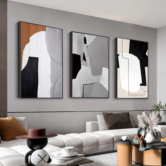FCCUYE Wall Art, Set of 3 Pieces, Modern Natural Simple Abstract Geometric Picture Canvas Art Print With Black Frame, Large Size 16 "X 24" Aesthetic Wall Deco Living Room, Bedroom, Kitchen, Office