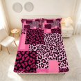 thumbnail image 4 of Manfei Leopard Patchwork Queen Sheets, Cheetah Print Queen Sheet Sets, Pink Black, Pink Reversible 4 Pieces1 Flat Sheet + 1 Fitted Sheet + 2 Pillowcases, 4 of 6