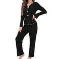thumbnail image 1 of Conjuntos de Pijama para Mujer Ideales para Estar en Casa Conjunto Dos Piezas para Otoño Pijama de Larga Acanalada A Juego Ropa de Dormir y Estar en Casa Negro L, 1 of 9