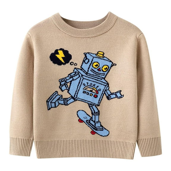 TFEOQRY Children Boys And Girls Pullover shirt tops Cute Robot Printed Long Sleeved Round Neck Top
