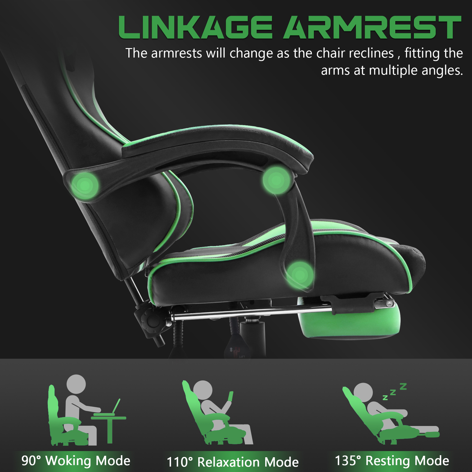 SOONTRANS Green Gaming Chair with Massage Lumbar Pillow photo 7