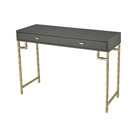 - Sterling Grand Rex Console Table in Grey Leather with Gold Plated Steel Finish