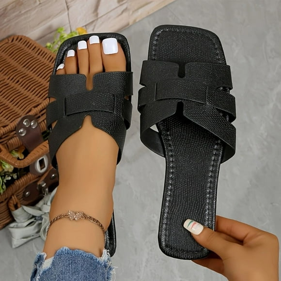 Pisexur Summer Sandals for Women 2025 Arch Support Sandals Stylish Women's Dressy Flat Sandals for Women Square Open Toe Slip on Comfortable Slide Sandals