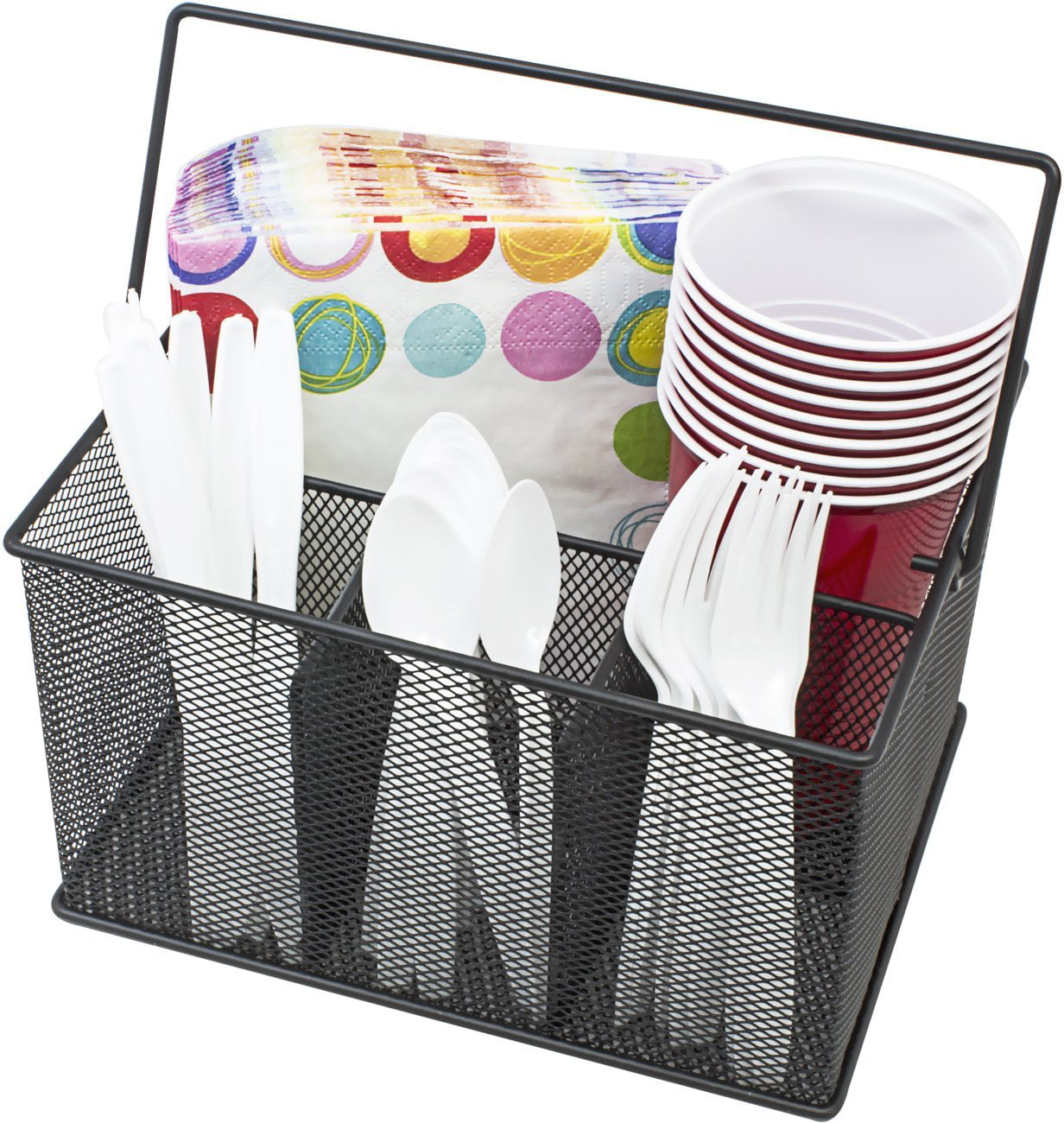 ESYLIFE 4 Compartments Silverware Caddy Organizer with Handle Ideal for Napkin and Condiment 