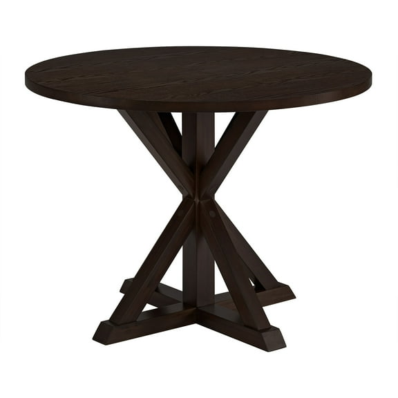 ROME   OAK Spier 40" Modern Farmhouse Pedestal Round Dining Table, Dark Brown