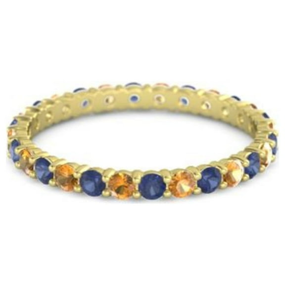 925 Sterling Silver Stackable Natural Sapphire Blue September Birthstone With Citrine Ring Eternity Band