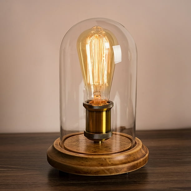 Surpars House Vintage Desk Lamp Glass, Battery Operated Edison Bulb Table Lamp
