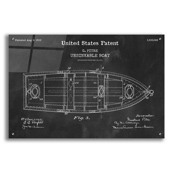 Epic Art 'Unsinkable Boat Blueprint Patent Chalkboard,' Acrylic Glass Wall Art, 36"x24"