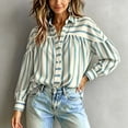 thumbnail image 2 of Button down Shirts for Women Dressy Striped Long Sleeve Blouse Fashion Casual Daily Tops by Yigetop Blue L, 2 of 6
