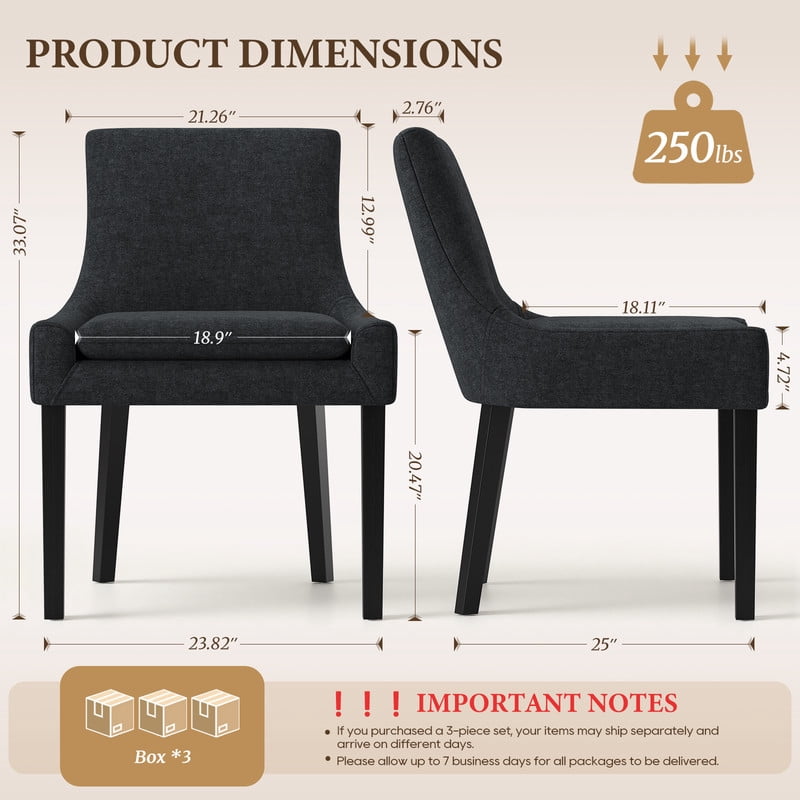 COLAMY Modern Dining Chairs Set of 6, Upholstered Corduroy Accent Side Leisure Chairs with Mid Back and Wood Legs for Living Room/Dining Room-Black