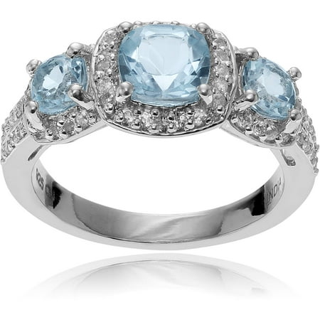 Brinley Co. Women's Blue and White Topaz Rhodium-Plated Sterling Silver Polished Fashion Ring