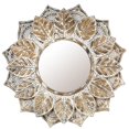 thumbnail image 1 of LuxenHome Distressed Brown and White Leaf Wreath Metal Frame Wall Mirror, 1 of 1