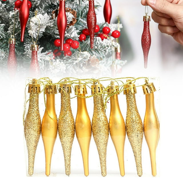 Christmas Decorations Hangs Finial Christmas Ornaments Glitter Plastic Retro Hanging Christmas Finials Ornaments For Xmas Tree Holiday Household Object