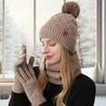 thumbnail image 5 of Rdhnmea Women Winter Beanie Hat Scarf Gloves Set, 3 Pcs Fleece Knitted Pompom Hat Thick Warm Neck Scarf and Gloves Winter Gift Accessories, 5 of 9