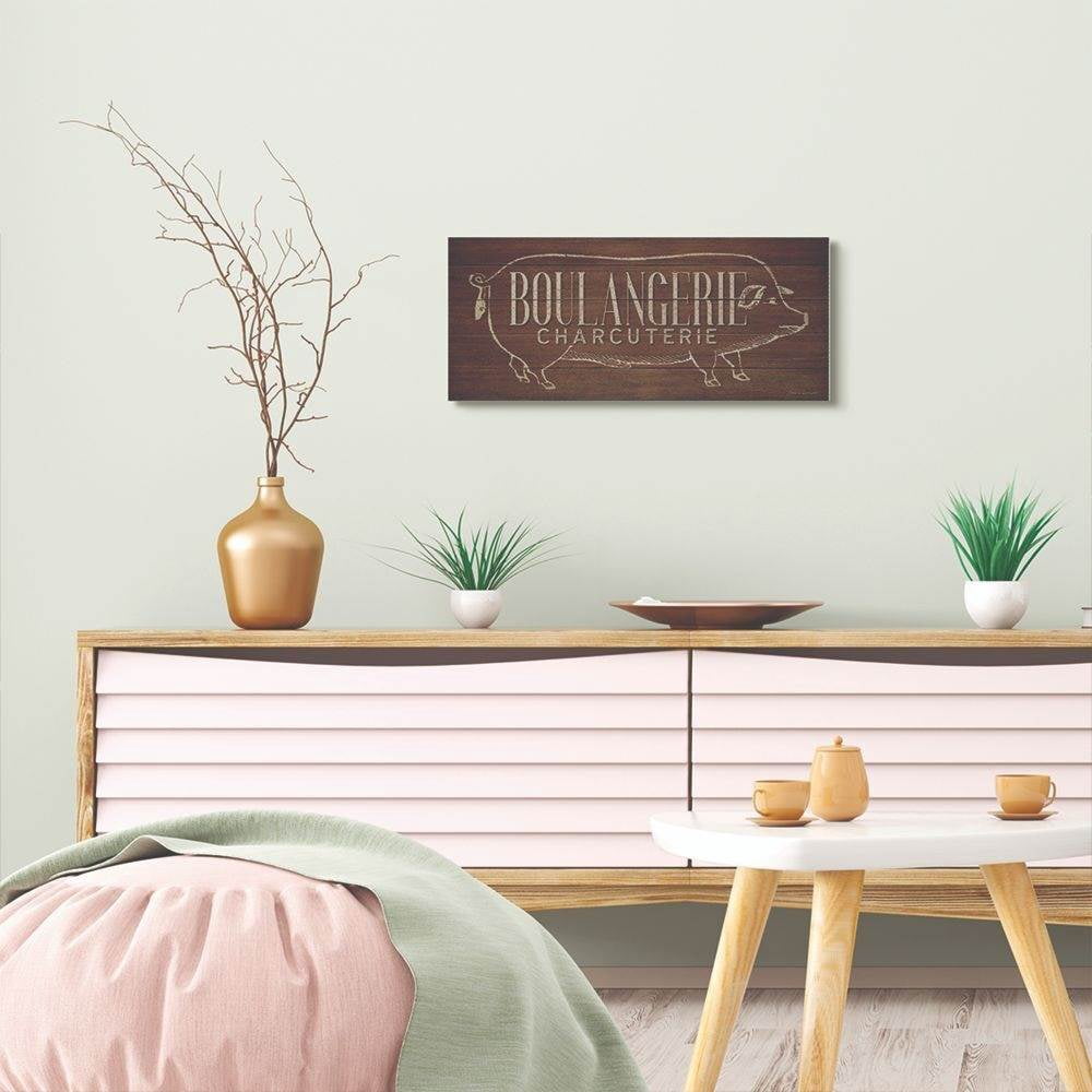 Stupell Industries Pig Animal Kitchen Dining Room Wood Textured Word Design Canvas Wall Art by Stephanie Workman Marrott