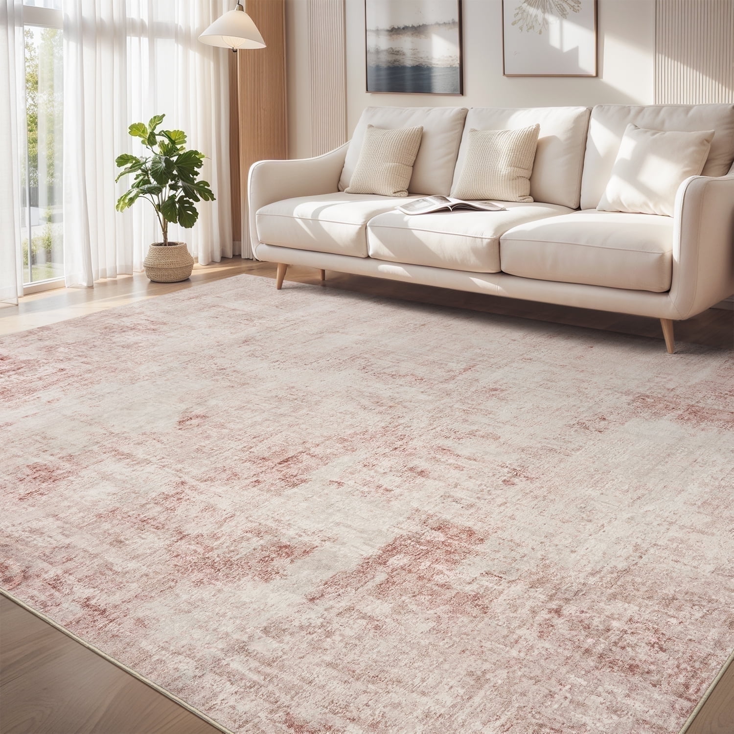 VUNATE 5'x7'Rugs for Living Room Washable Rugs Modern Abstract Area Rug Neutral Indoor Carpet Soft Rugs for Bedroom Office Dining Room Kitchen Laundry Room Accent Rug Modern Home Decor Pink