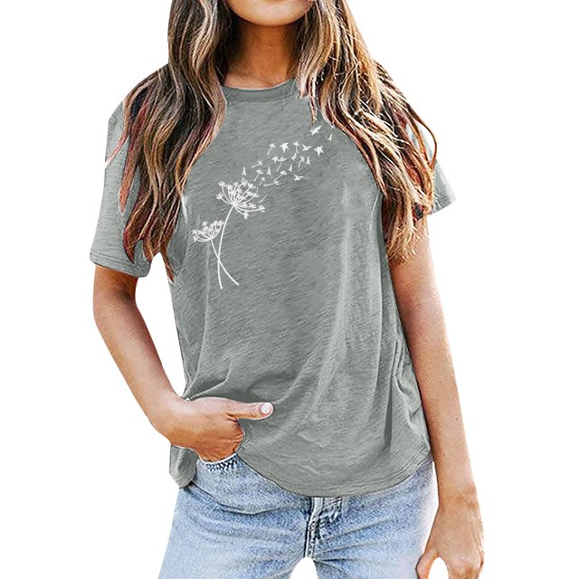 TSADFHJI T-Shirt Blanc Femme TP Mode Décontractée Impression Mots Col Rond Manches Courtes Tee Tops Tunique Blouse TG Gris