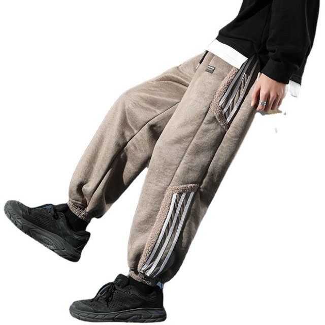 Pantalones casuales de invierno para hombre, pantalones holgados de moda de lana de terciopelo con cojín suave para hombre