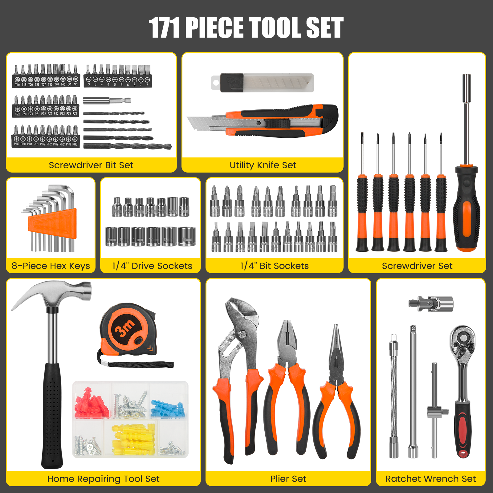 Cshidworld 171-Piece Mechanics Tool Set Socket Wrench Kit photo 2