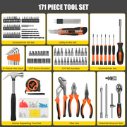 Cshidworld 171 Piece Household Tool Kit/Mechanics Tool Set, Socket Wrench Auto Repair Tool Combination Package 1/4 Ratchet Wrench, Hand Mechanics Tools Kit Socket Set with Plastic Toolbox