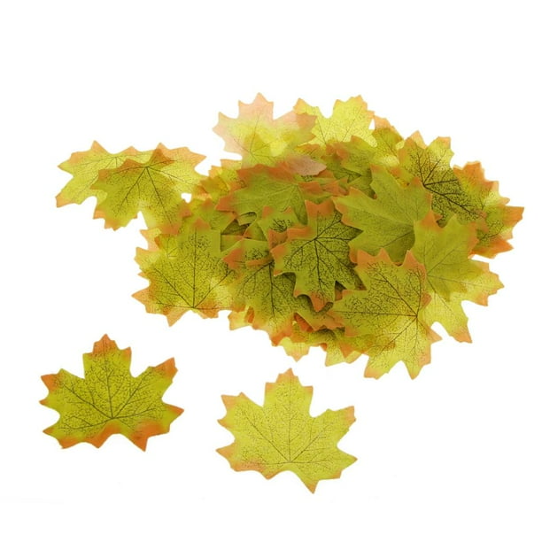 Paquete de 100 hojas artificiales de seda para decoración de bodas y jardines (otoño) Verde