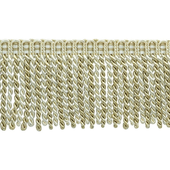 3" (7.5cm) Noblesse Collection Bullion Fringe Trim with Fancy Knitted Header # DB3, White Sands #4001 (White Ivory, Cream Ivory, Light Beige) Sold By The Yard (36"/3 ft/0.9m)