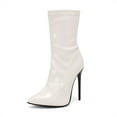 thumbnail image 2 of Women's Patent Leather Knee-Middle Biker Boots - Stiletto Ultra High Heel Boots for Party, Carnival & Holiday Events | Stylish Dress Footwear, 2 of 9