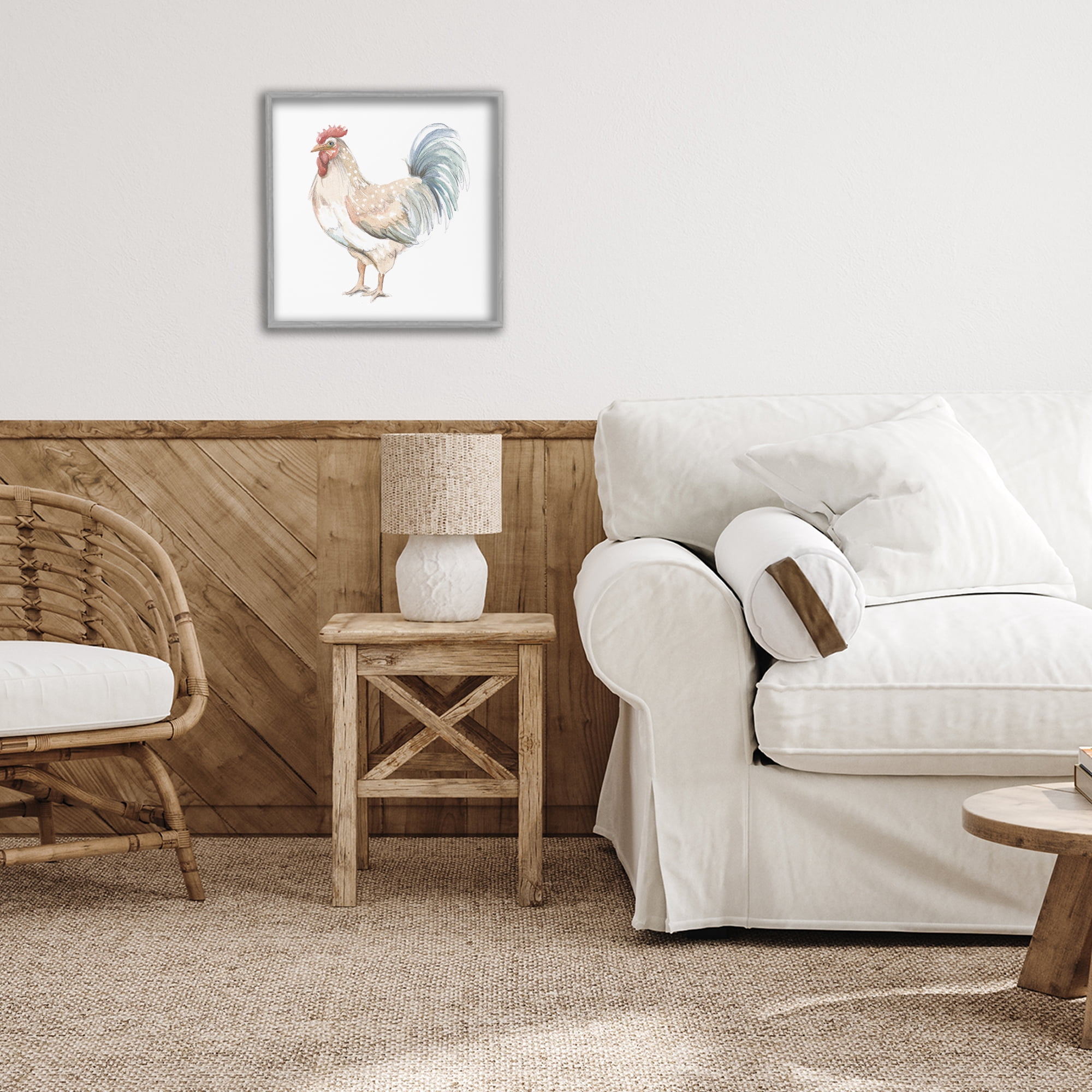 Stupell Industries Watercolor Rooster Sketch Gray Framed Giclee Art, design by Patricia Pinto