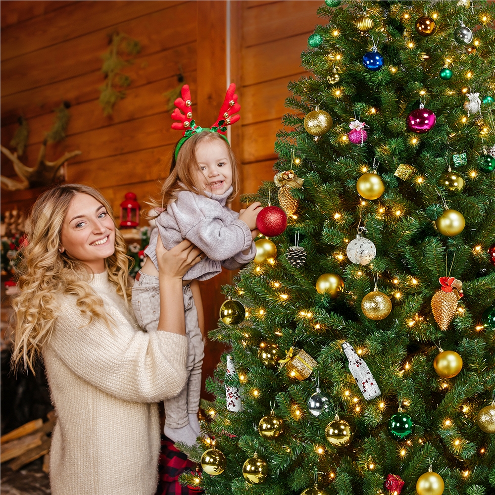 Alden Design 7.5 Ft Pre-lit Fir Christmas Tree with Warm Lights, Green