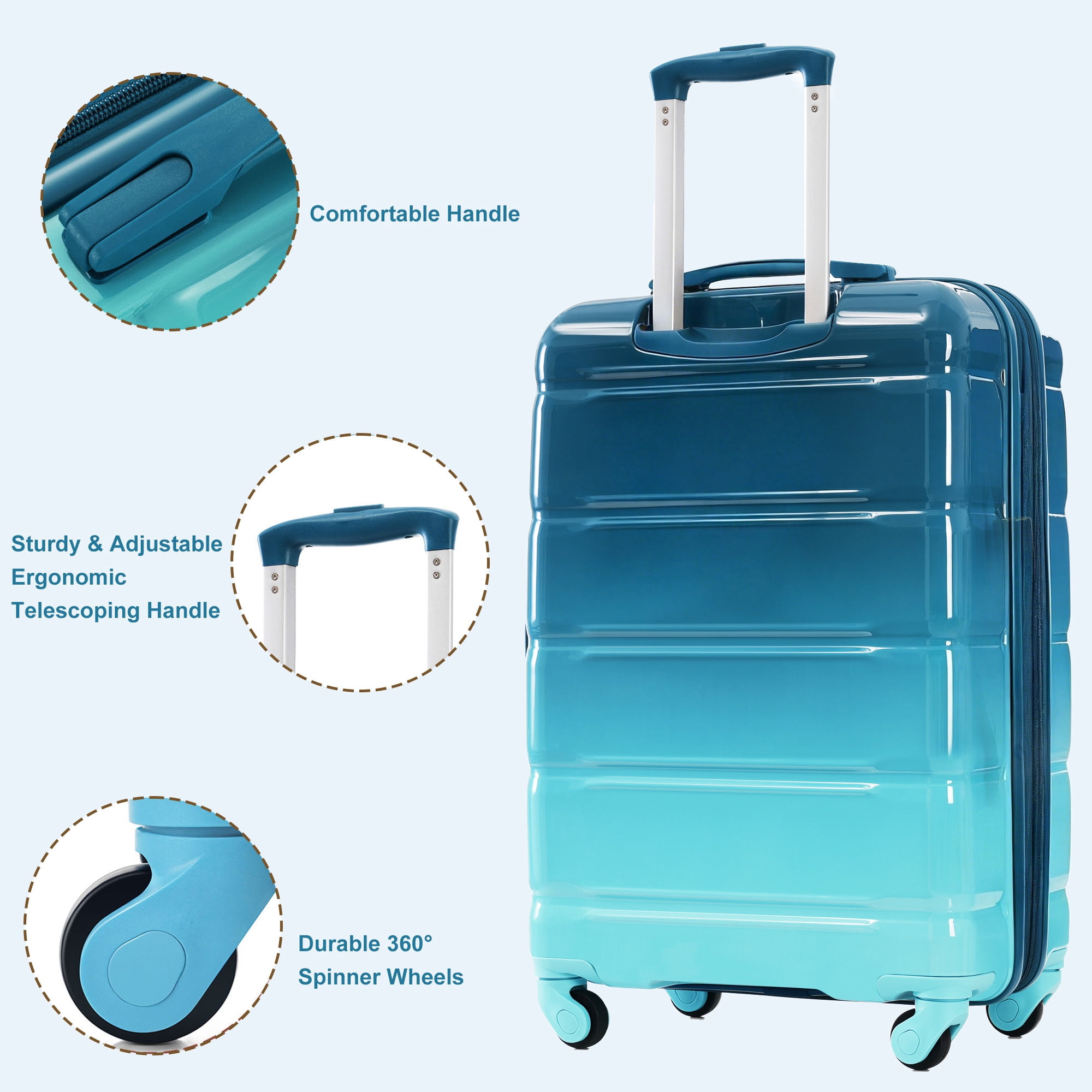 Euroco Luggage Sets 3 Piece, 20 Inch Carry On Luggage with TSA Lock & Spinner Wheels, ABS+PC Hardshell Lightweight Suitcase Set with Travel Bag for Men Women,Airline Approved,Blue