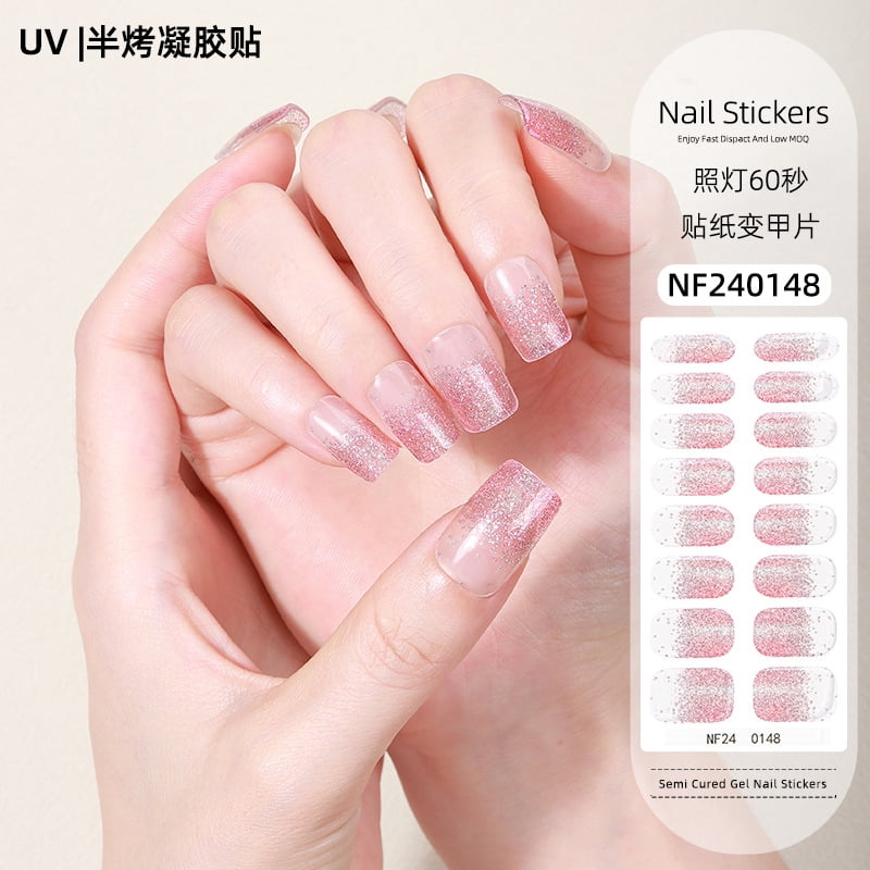 NF240148 Gel Nail Sticker French Butterfly Onion Powder Smudge Uv Light Half-Baked Half-Cured Nail Sticker