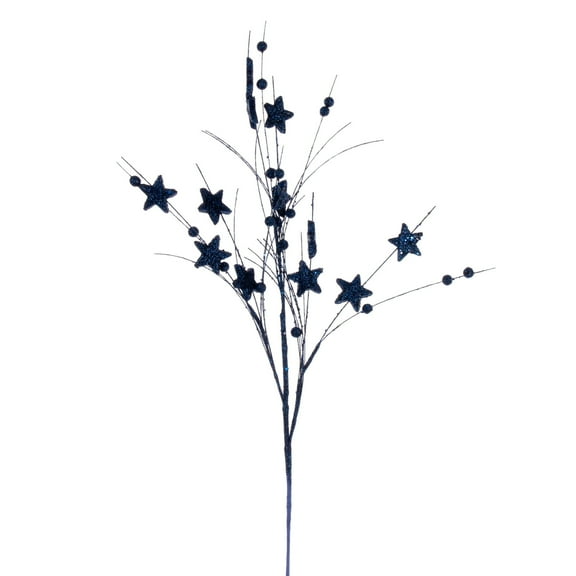 Vickerman 33" Midnight Blue Star and Ball Glitter Spray, 6 per bag.