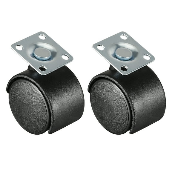 2Pcs 1.25 inch Office Chair Casters Black Nylon Twin Wheel,Top Plate Mount