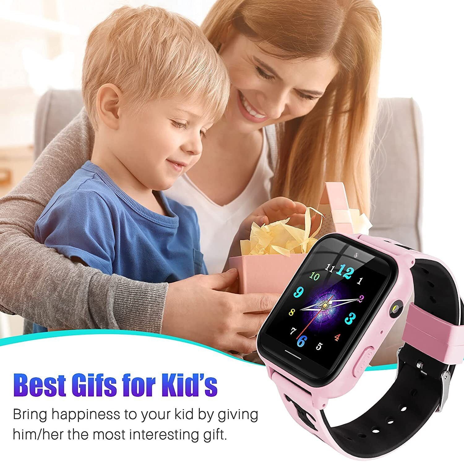 JIAN YA NA Smart Watch for Kids, Kids Watch with 10 Games Camera Music SOS Call Alarm, Birthday Gifts for Age 4-12 Boys Girls（Pink）
