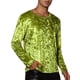 thumbnail image 4 of Camisas de terciopelo INSPIRE CHIC para hombres, camiseta clásica vintage de cuello redondo de manga larga, XL verde, 4 of 5