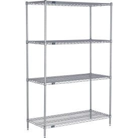 Nexel 4 Shelf Nexelate Silver Epoxy Wire Shelving Unit Starter 72""W x 30""D x 6
