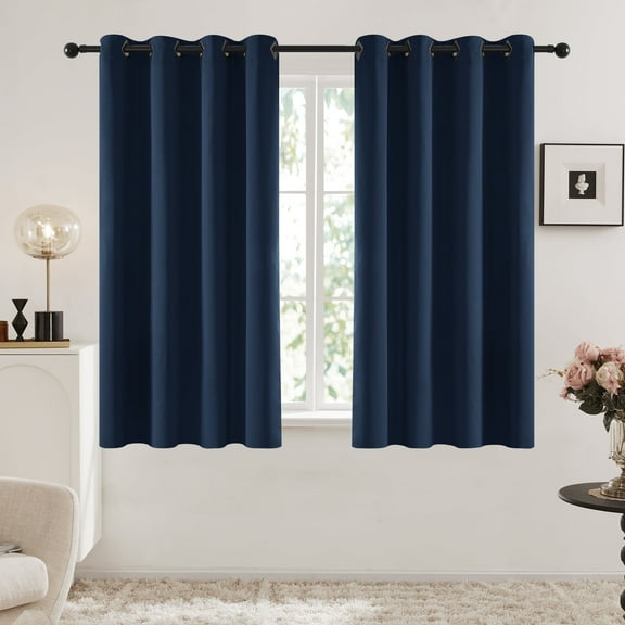 Deconovo Solid Grommet Blackout Curtains for Bedroom, 52" x 63", Navy Blue, 2 Panels, Adult